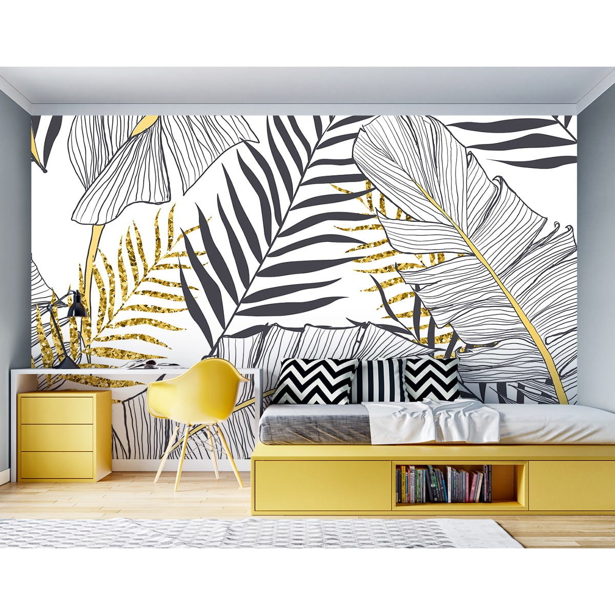Modern Minimalist İskandinav Duvar Kağıdı: Siyah, Beyaz ve Altın Detaylar