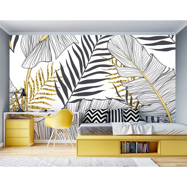 Modern Minimalist İskandinav Duvar Kağıdı: Siyah, Beyaz ve Altın Detaylar