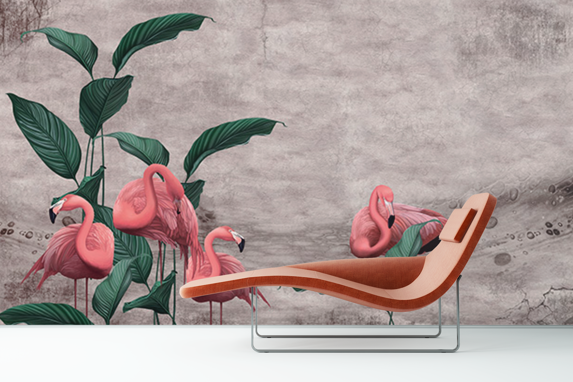 Bahçedeki Güzellik: Flamingo ve Yaprak Temalı Duvar Kağıdı