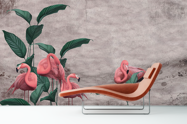 Bahçedeki Güzellik: Flamingo ve Yaprak Temalı Duvar Kağıdı
