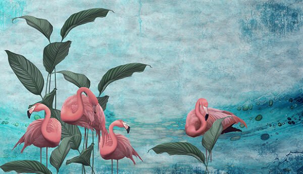 Bahçedeki Güzellik: Flamingo ve Yaprak Temalı Duvar Kağıdı