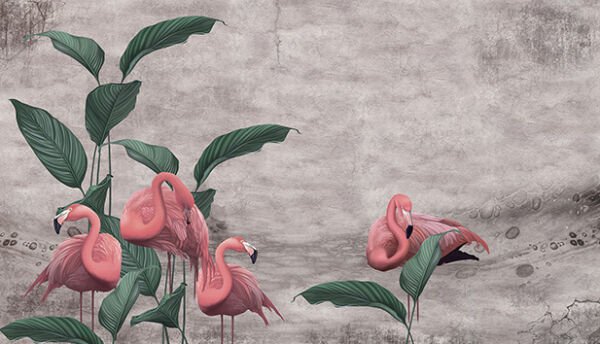 Bahçedeki Güzellik: Flamingo ve Yaprak Temalı Duvar Kağıdı