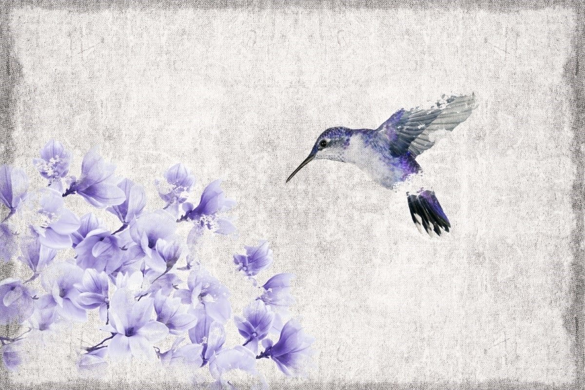 Purple Flowers and Bird