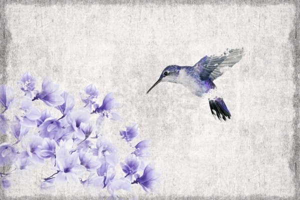 Purple Flowers and Bird
