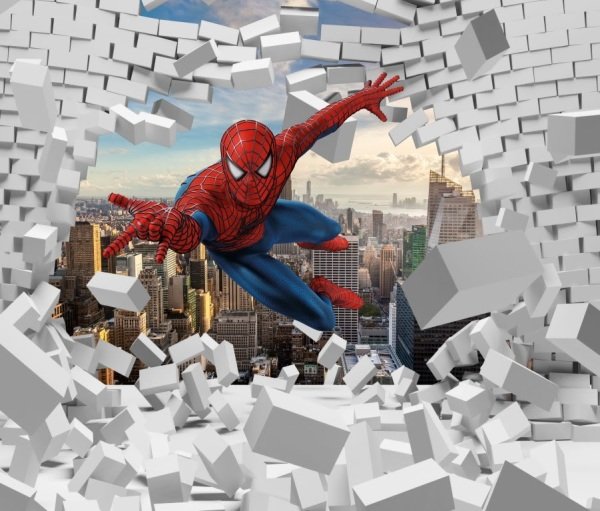 Spider Man Beyaz Tuğlalar ve Gökdelenler