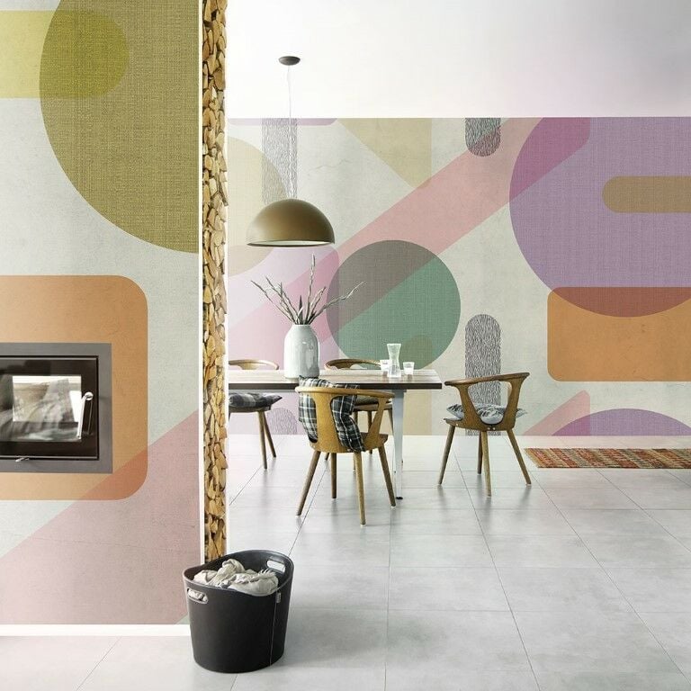 Büyük Dairelerle Zenginleştirilmiş Pastel Geometrik Desenli Duvar Kaplaması