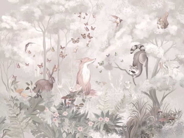 Çiçekler ve Tomurcuklar Mat Görünümlü Vinil Duvar Kaplaması - Açık Pembe