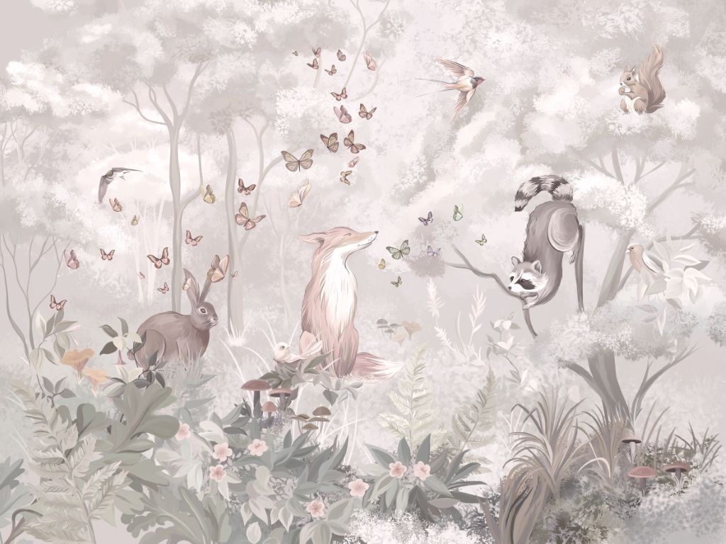 Palmiye Yapraklar Bej Doğal İpek Duvar Kaplaması - Açık Pembe