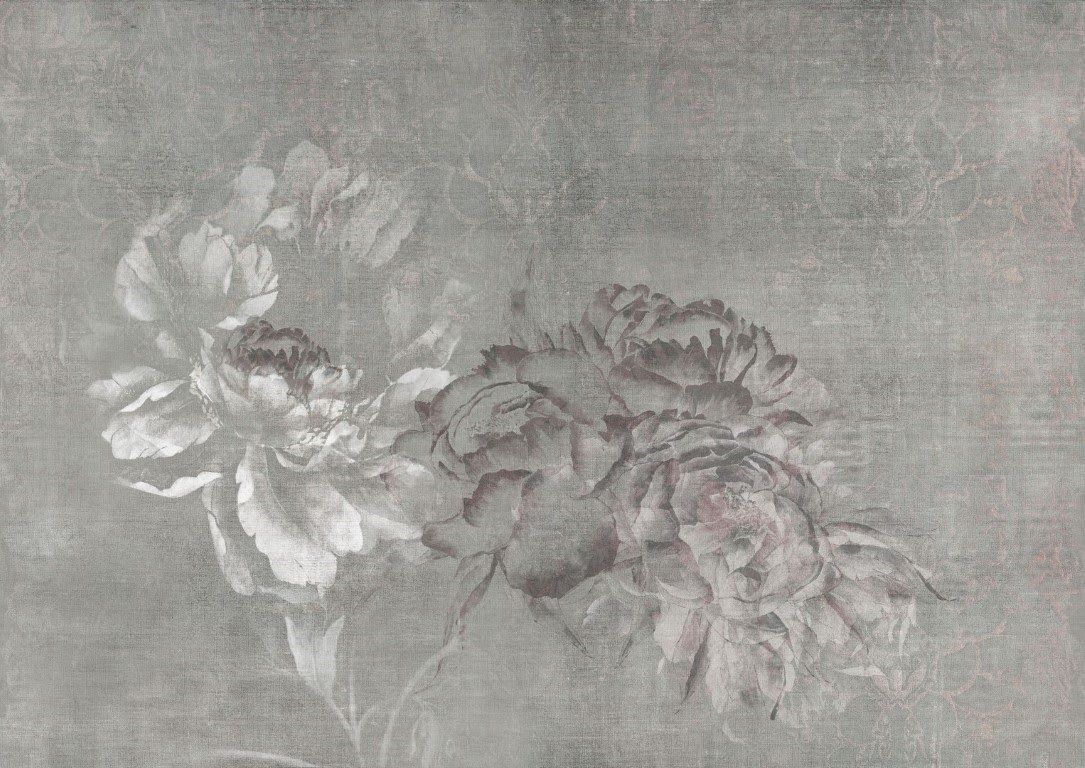Antique Rose Pattern Matte Look Vinyl Wall Covering - Dark Gray