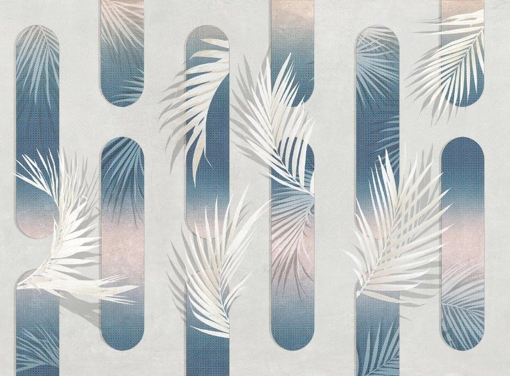 Palmiye Çakmaktaşı Eskitilmiş Doğal İpek Duvar Kaplaması - Mavi