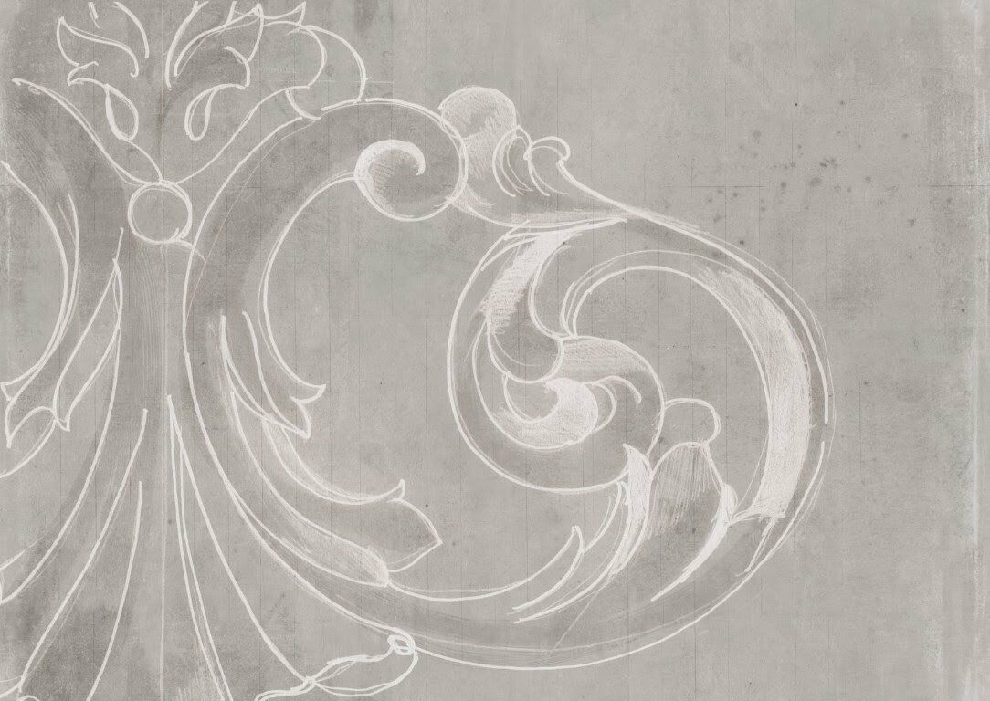 Fildişi Renk Dekorlu Tapınak Motifi Tekstil Tabanlı Duvar Kaplaması (Banyo ve Islak Zeminler) - Gri