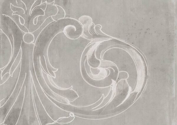 Fildişi Renk Dekorlu Tapınak Motifi Tekstil Tabanlı Duvar Kaplaması (Banyo ve Islak Zeminler) - Gri