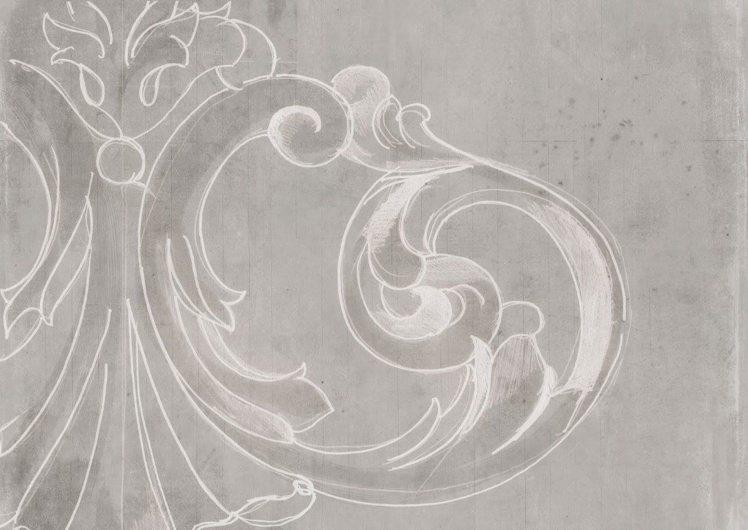 Ivory Color Decorated Temple Motif Natural Silk Wall Covering - Gray