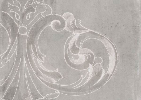 Ivory Color Decorated Temple Motif Natural Silk Wall Covering - Gray