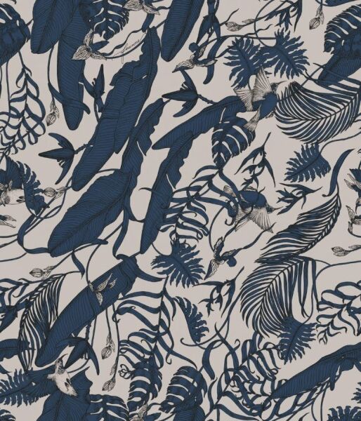 Tropikal Bitki Örtüsü Zümrüt Doğal Hasır Duvar Kaplaması - Mavi