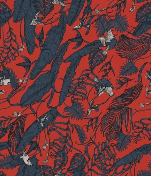 Tropikal Bitki Örtüsü Zümrüt Tekstil Tabanlı Duvar Kaplaması (Banyo ve Islak Zeminler) - Kırmızı