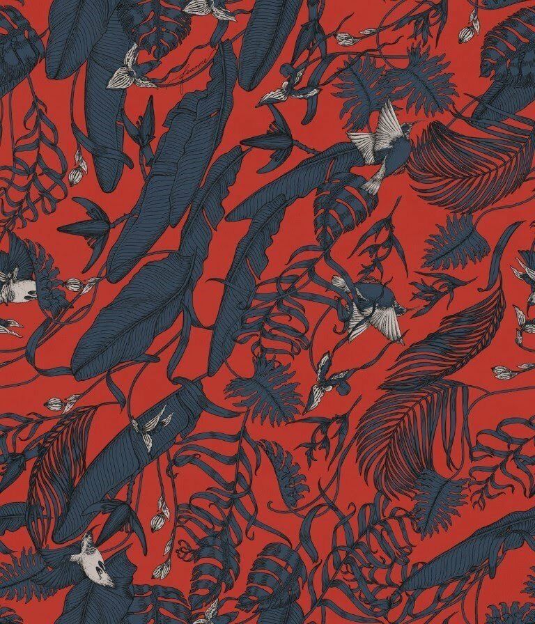 Tropikal Bitki Örtüsü Zümrüt Doğal Hasır Duvar Kaplaması - Kırmızı