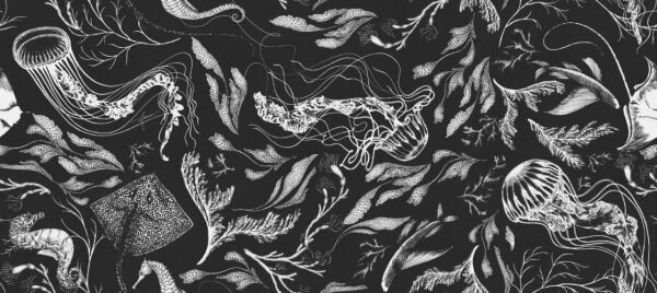 Denizde Yaşam Lacivert Doğal İpek Duvar Kaplaması - Siyah