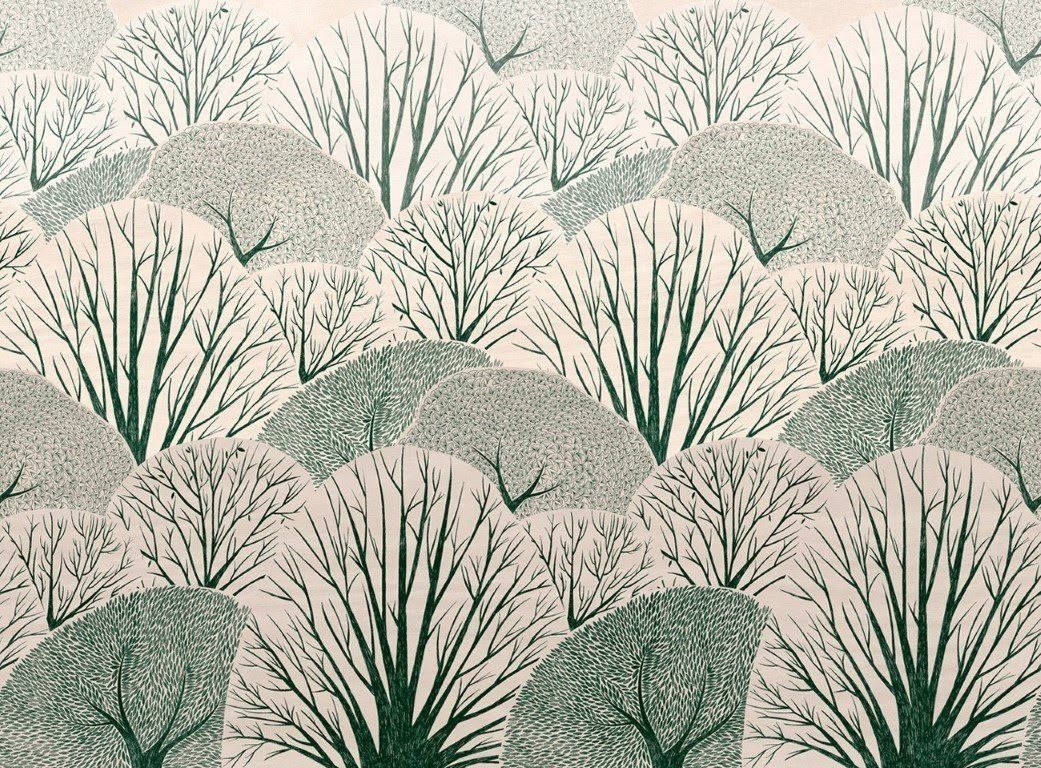 Resim Defterimdeki Ağaçlar Yeşil Tekstil Tabanlı Duvar Kaplaması (Banyo ve Islak Zeminler) - Renkli