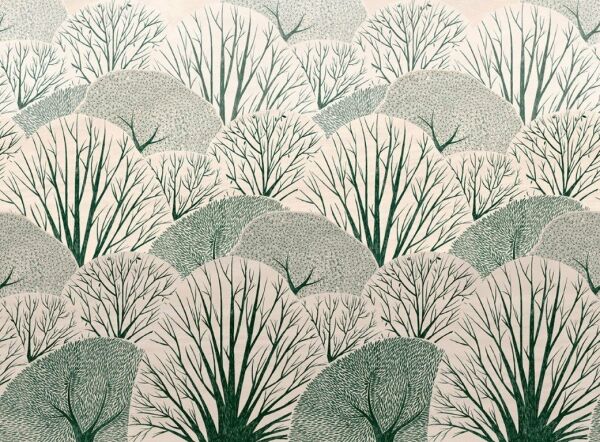 Resim Defterimdeki Ağaçlar Yeşil Doğal Hasır Duvar Kaplaması - Renkli