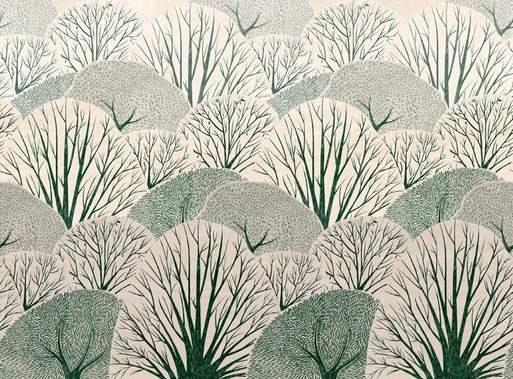 Resim Defterimdeki Ağaçlar Yeşil Doğal İpek Duvar Kaplaması - Renkli