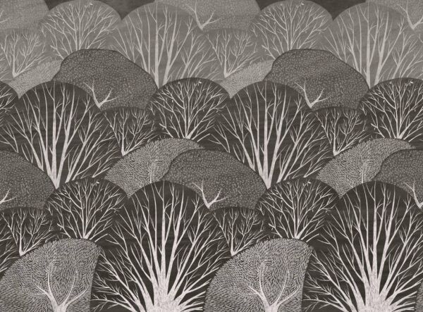 Resim Defterimdeki Ağaçlar Yeşil Tekstil Tabanlı Duvar Kaplaması (Banyo ve Islak Zeminler) - Siyah Beyaz